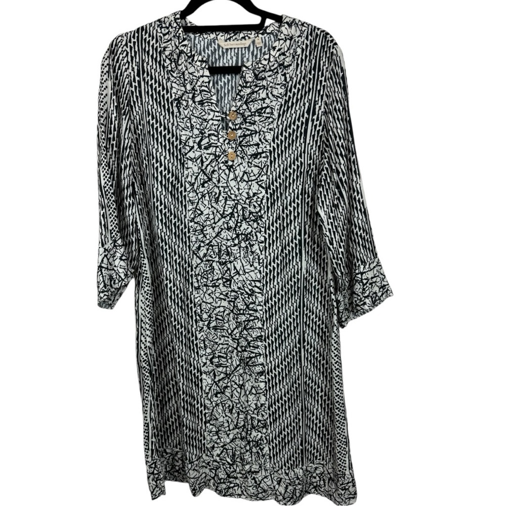 🥑5/$25 Soft Surroundings 3/4 Sleeve Raven Shift Dress in Black & White sz M